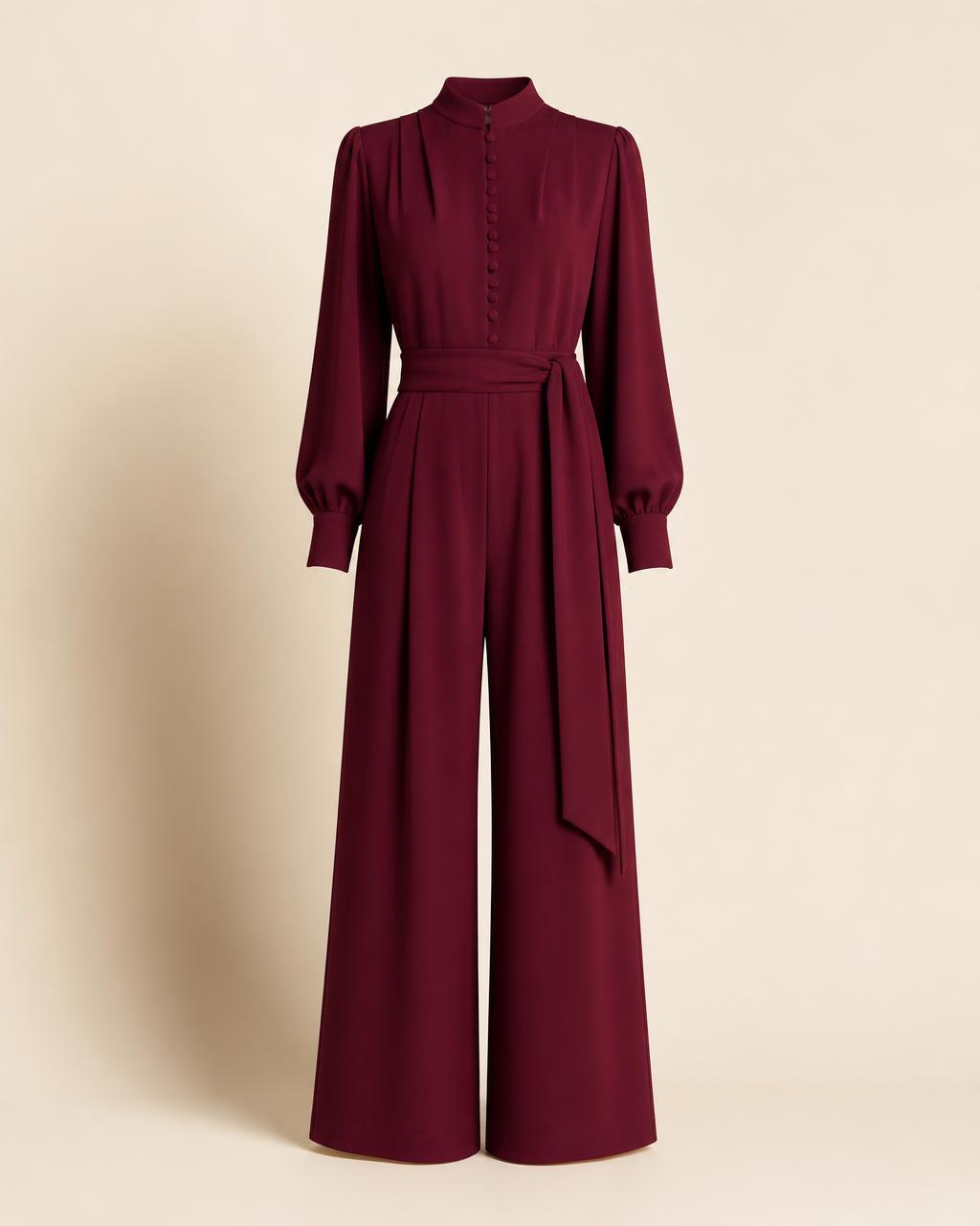 Maram Belted Jumpsuit in Burgundy