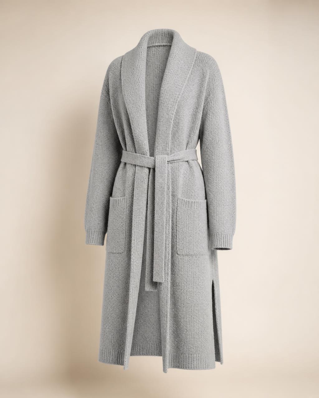 Reem Belted Knit Coat in Dove